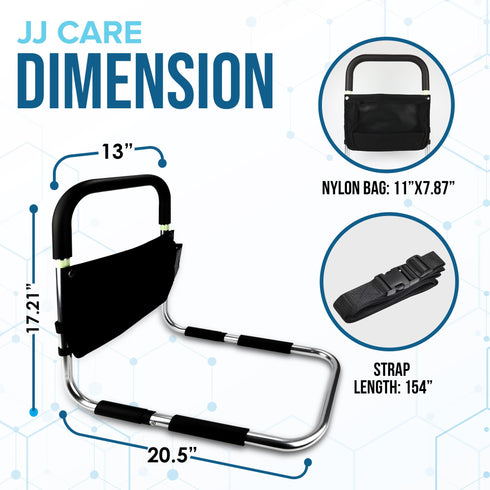 JJ CARE Bed Mobility Guard with Side Storage and Pocket Assist, Height Adjustable Hand Rail